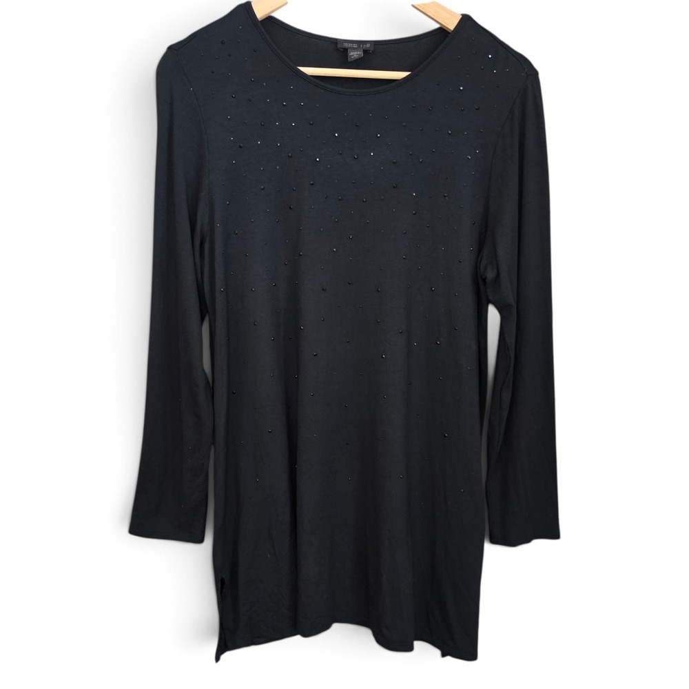 J Jill Wearever Tunic Womens Medium Petite MP Black Studded Rhinestone Stretch